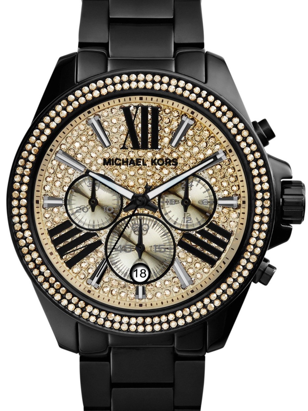 Michael Kors Black and Gold Crystal Pavé Chronograph Watch